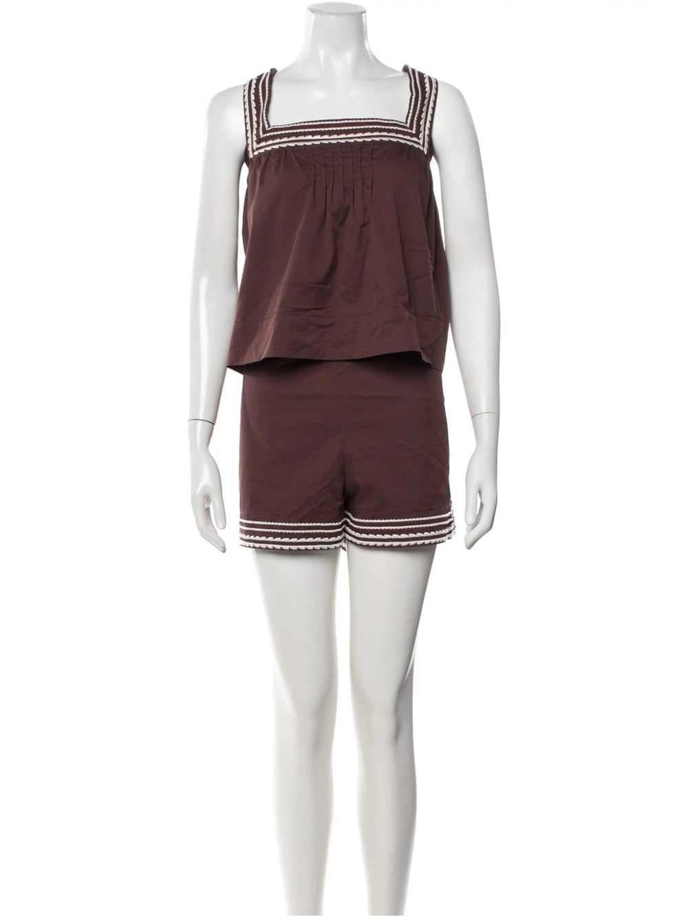 Caroline Constas Women's Brown Embroidered Top & Shorts Set - Size M